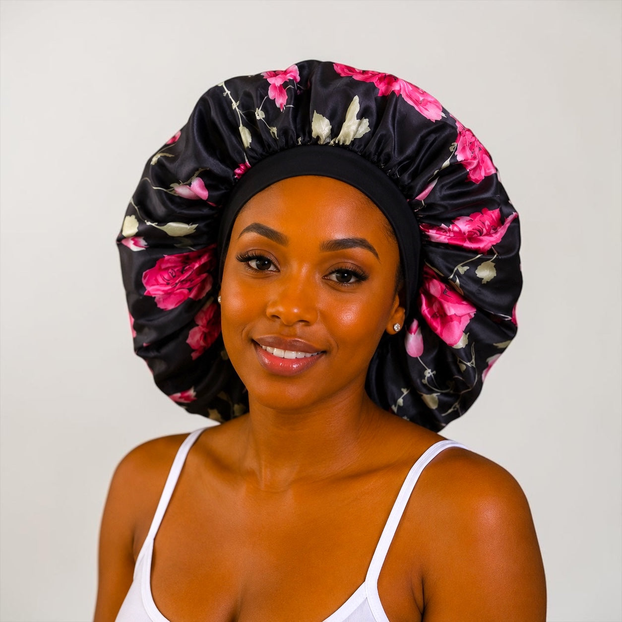Floral Satin Silk Bonnet – Single Layer Anti-Frizz Sleep Cap - Fatisha Boutique #