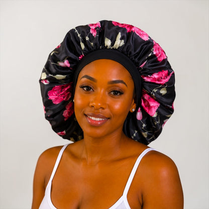 Floral Satin Silk Bonnet – Single Layer Anti-Frizz Sleep Cap - Fatisha Boutique #