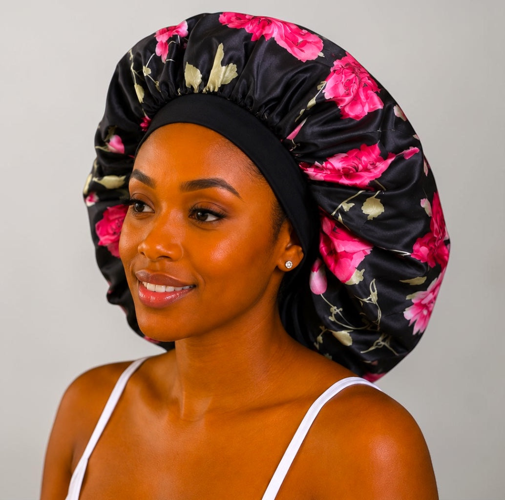 Floral Satin Silk Bonnet – Single Layer Anti-Frizz Sleep Cap - Fatisha Boutique #