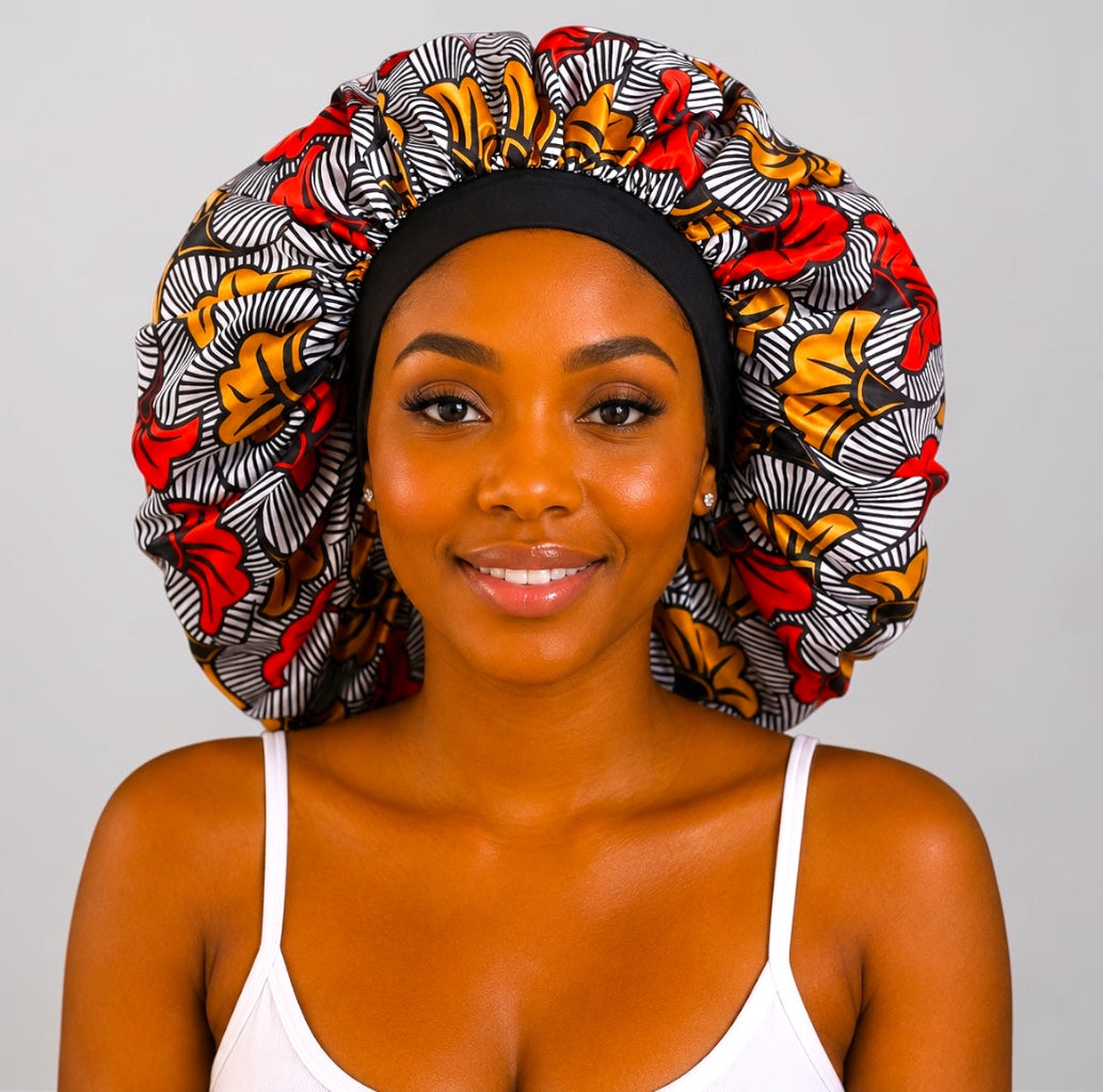 Floral Satin Silk Bonnet – Single Layer Anti-Frizz Sleep Cap - Fatisha Boutique #