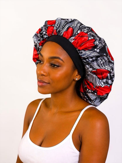 Floral Satin Silk Bonnet – Single Layer Anti-Frizz Sleep Cap - Fatisha Boutique #