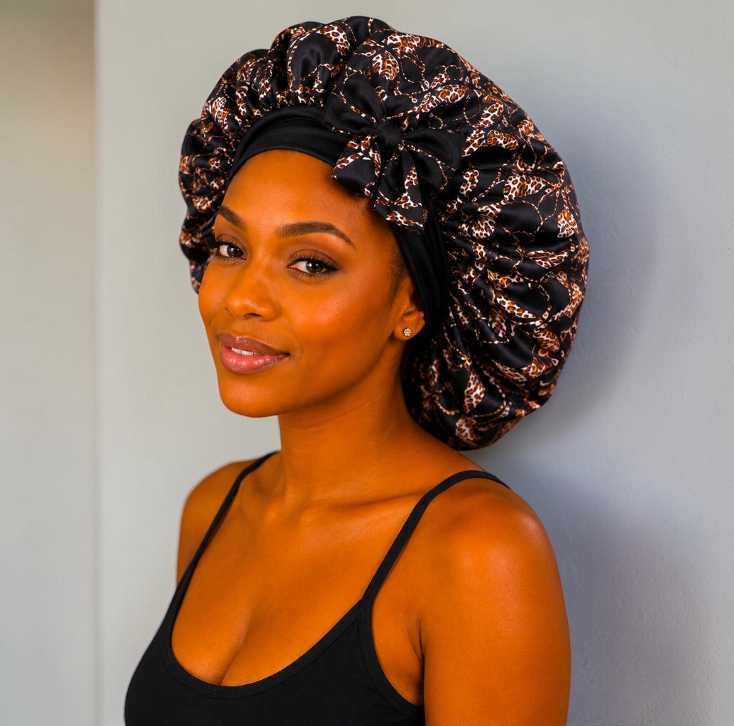 Ankara Print Single Layer Satin Silk Bonnet with Long Tie - Fatisha Boutique #