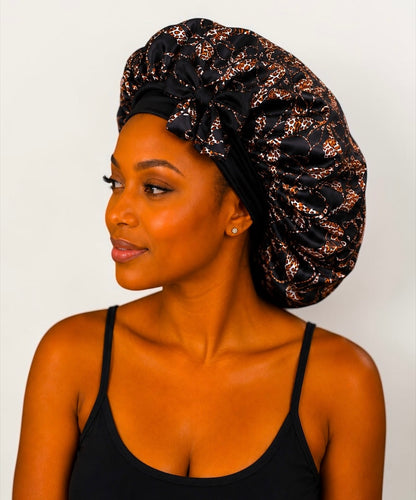 Ankara Print Single Layer Satin Silk Bonnet with Long Tie - Fatisha Boutique #