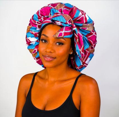Ankara Print Single Layer Satin Silk Bonnet with Long Tie - Fatisha Boutique #