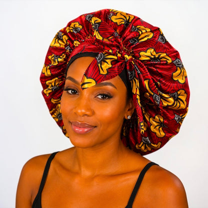 Ankara Print Single Layer Satin Silk Bonnet with Long Tie - Fatisha Boutique #