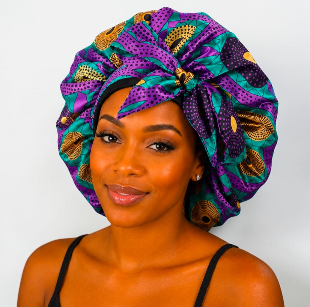 Ankara Print Single Layer Satin Silk Bonnet with Long Tie - Fatisha Boutique #