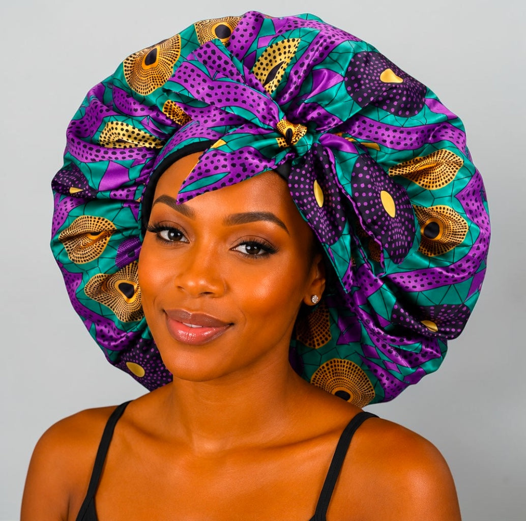 Ankara Print Single Layer Satin Silk Bonnet with Long Tie - Fatisha Boutique #