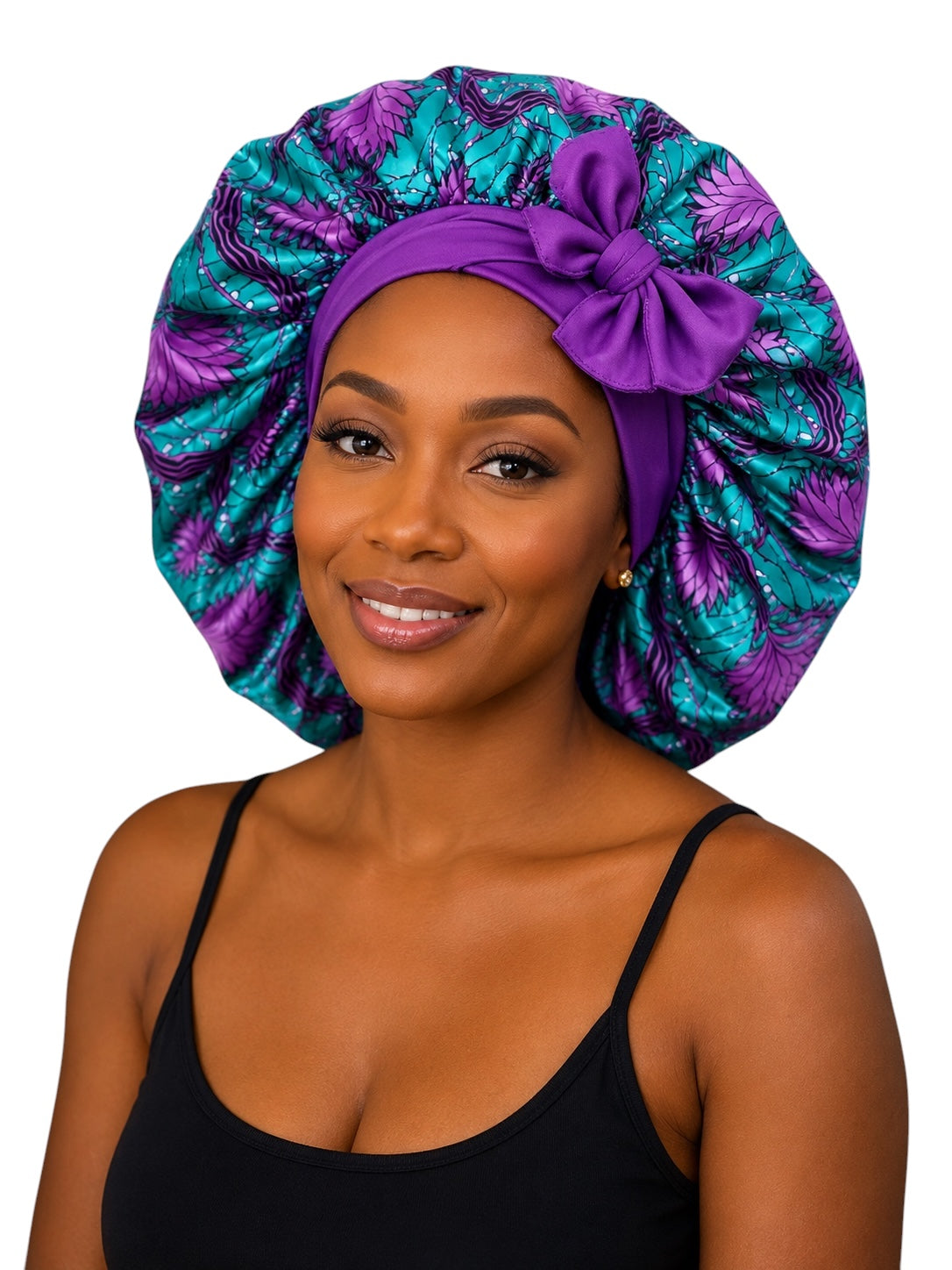 Ankara Print Satin Silk Bonnet Cap – Long Wide Tie | Single Layer | Hair Protection Night Cap - Fatisha Boutique # Fatisha Boutique