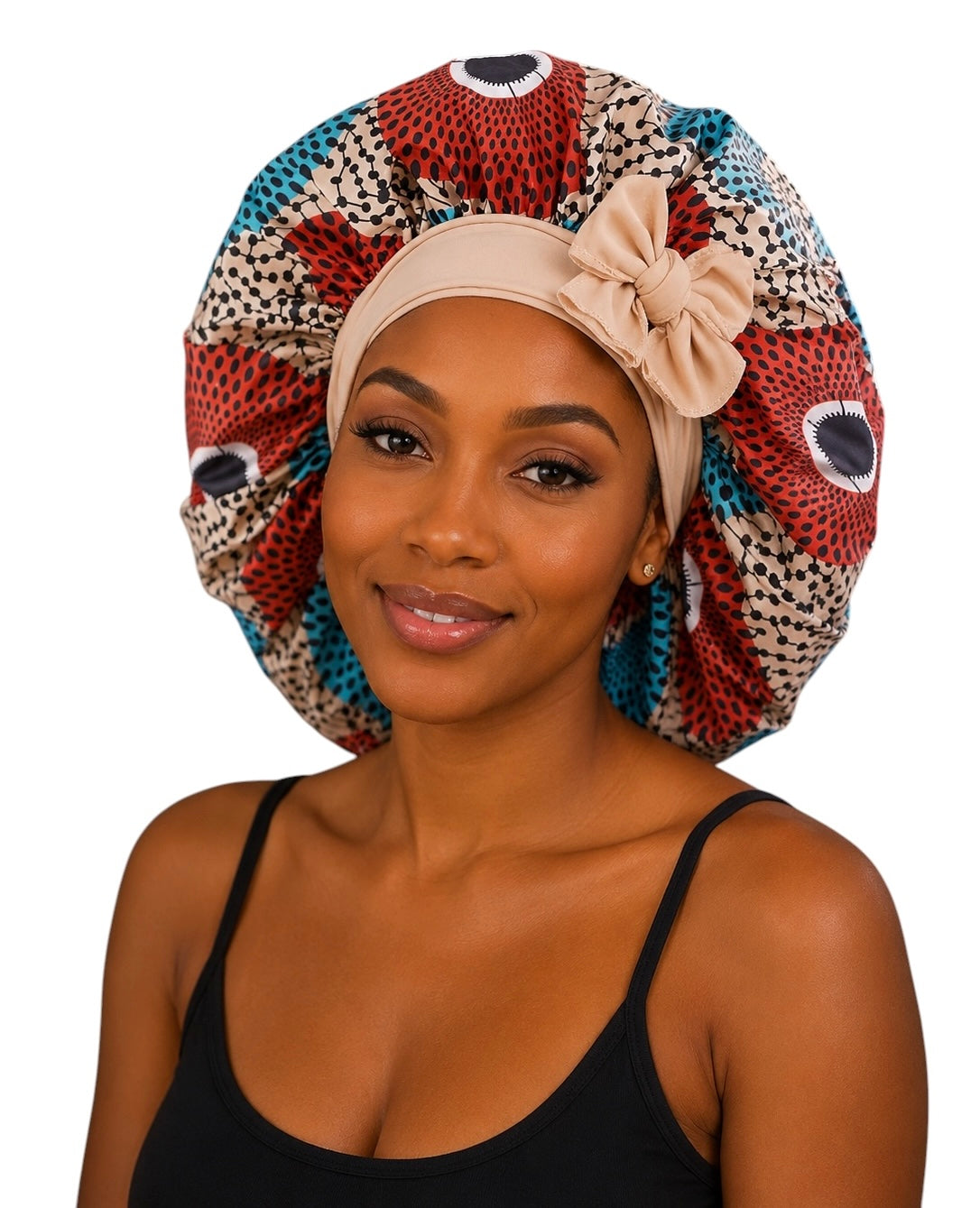Ankara Print Satin Silk Bonnet Cap – Long Wide Tie | Single Layer | Hair Protection Night Cap - Fatisha Boutique # Fatisha Boutique