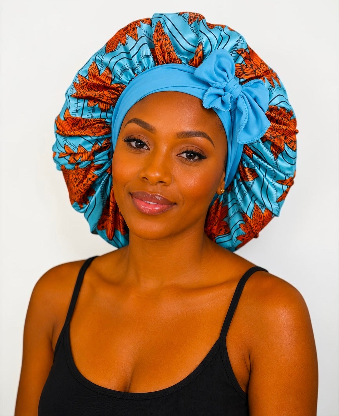 Ankara Print Satin Silk Bonnet Cap – Long Wide Tie | Single Layer | Hair Protection Night Cap - Fatisha Boutique # Fatisha Boutique
