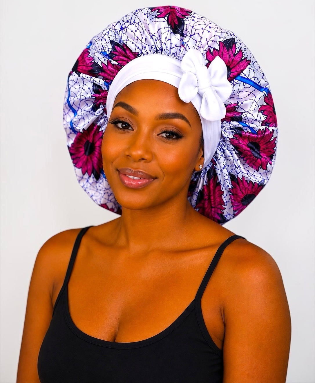 Ankara Print Satin Silk Bonnet Cap – Long Wide Tie | Single Layer | Hair Protection Night Cap - Fatisha Boutique # Fatisha Boutique