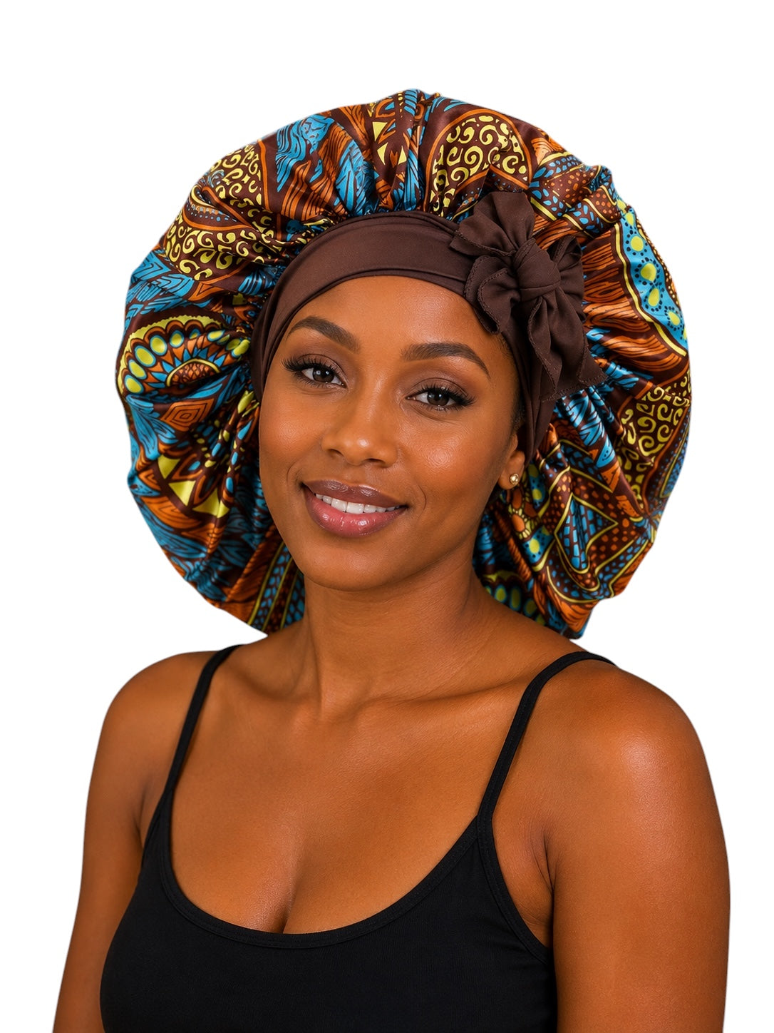 Ankara Print Satin Silk Bonnet Cap – Long Wide Tie | Single Layer | Hair Protection Night Cap - Fatisha Boutique # Fatisha Boutique