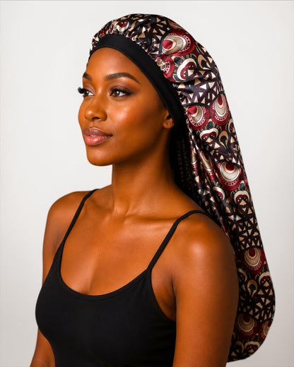 Long Ankara Print Double Layer Satin Silk Bonnet - Fatisha Boutique #