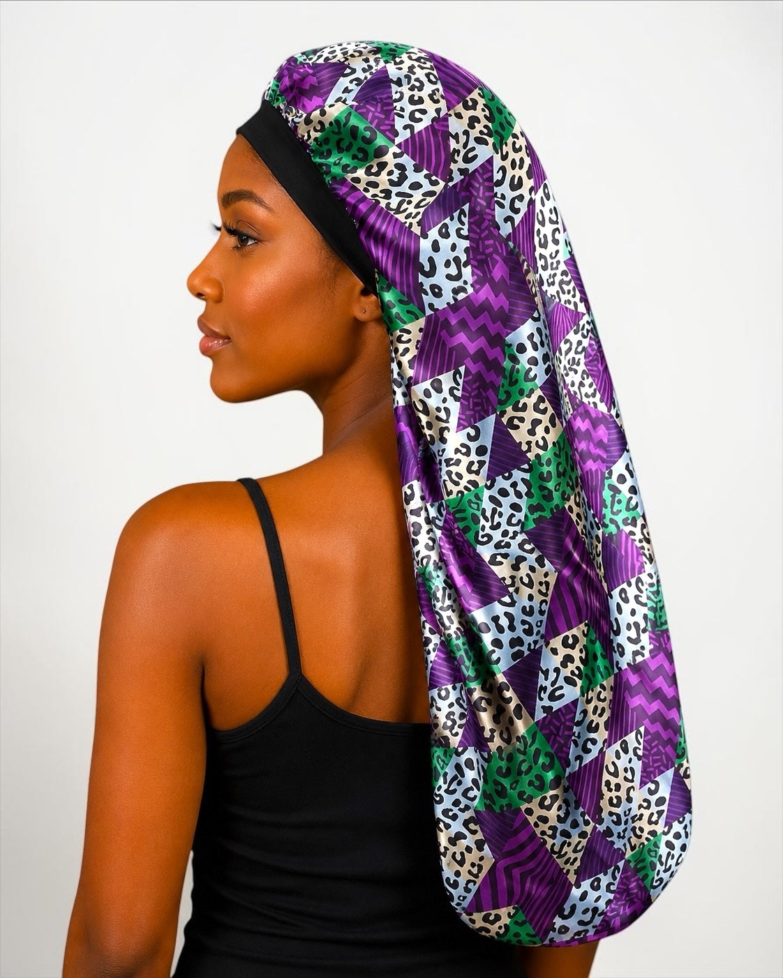 Long Ankara Print Double Layer Satin Silk Bonnet - Fatisha Boutique #