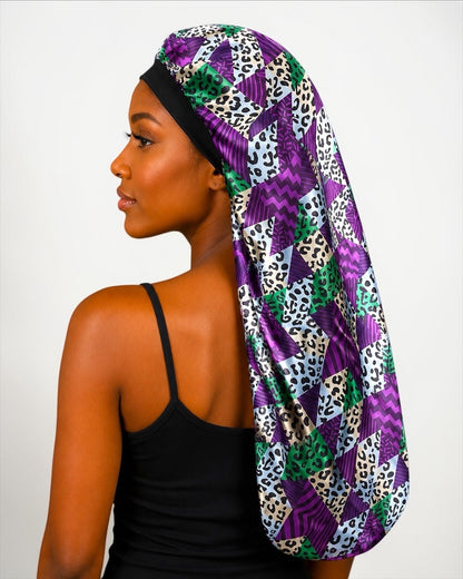 Long Ankara Print Double Layer Satin Silk Bonnet - Fatisha Boutique #