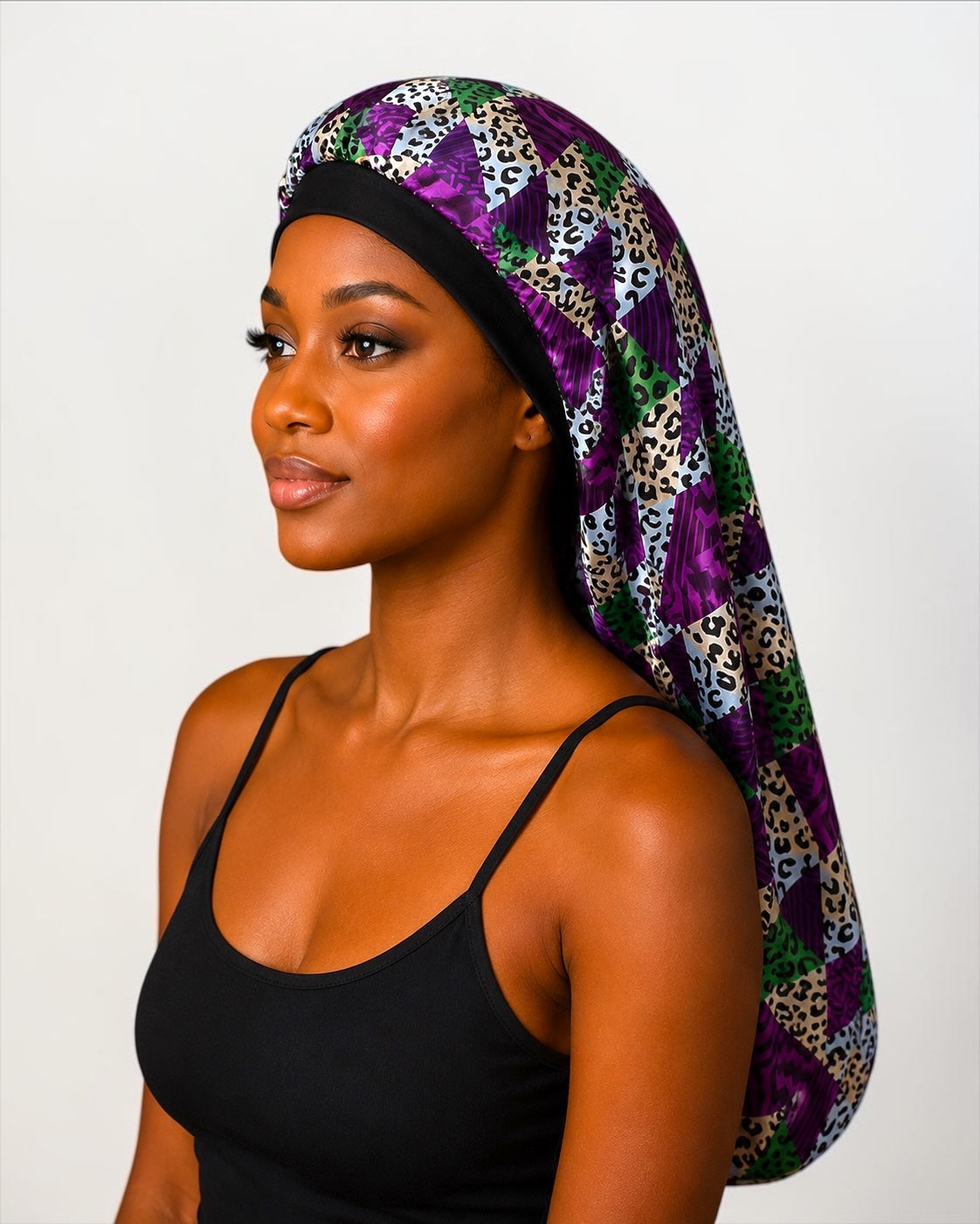 Long Ankara Print Double Layer Satin Silk Bonnet - Fatisha Boutique #
