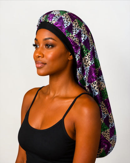 Long Ankara Print Double Layer Satin Silk Bonnet - Fatisha Boutique #