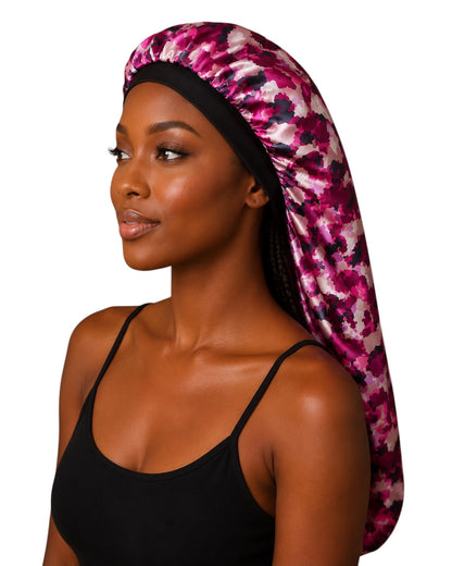 Long Ankara Print Double Layer Satin Silk Bonnet - Fatisha Boutique #