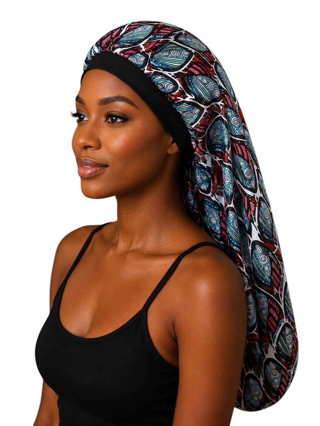 Long Ankara Print Double Layer Satin Silk Bonnet - Fatisha Boutique #