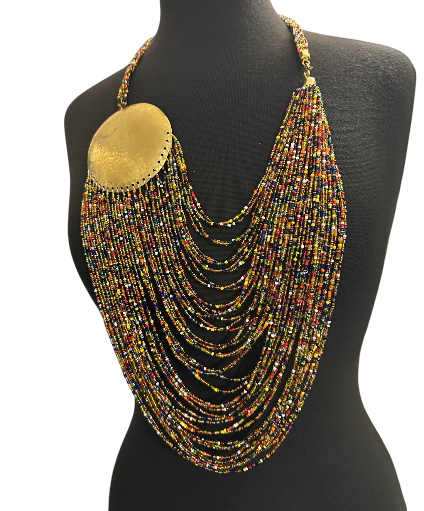 African Tribal Beaded Statement Necklace – Multicolour Layered Brass Necklace - Fatisha Boutique #