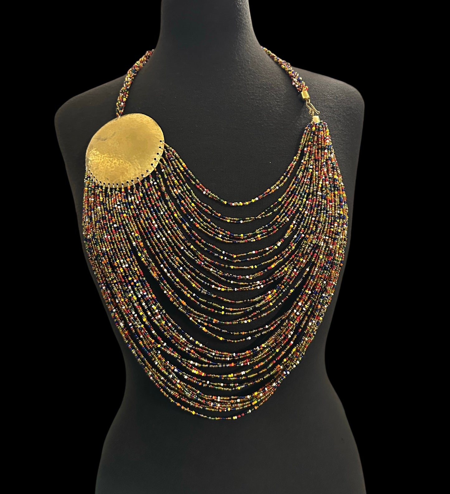 African Tribal Beaded Statement Necklace – Multicolour Layered Brass Necklace - Fatisha Boutique #