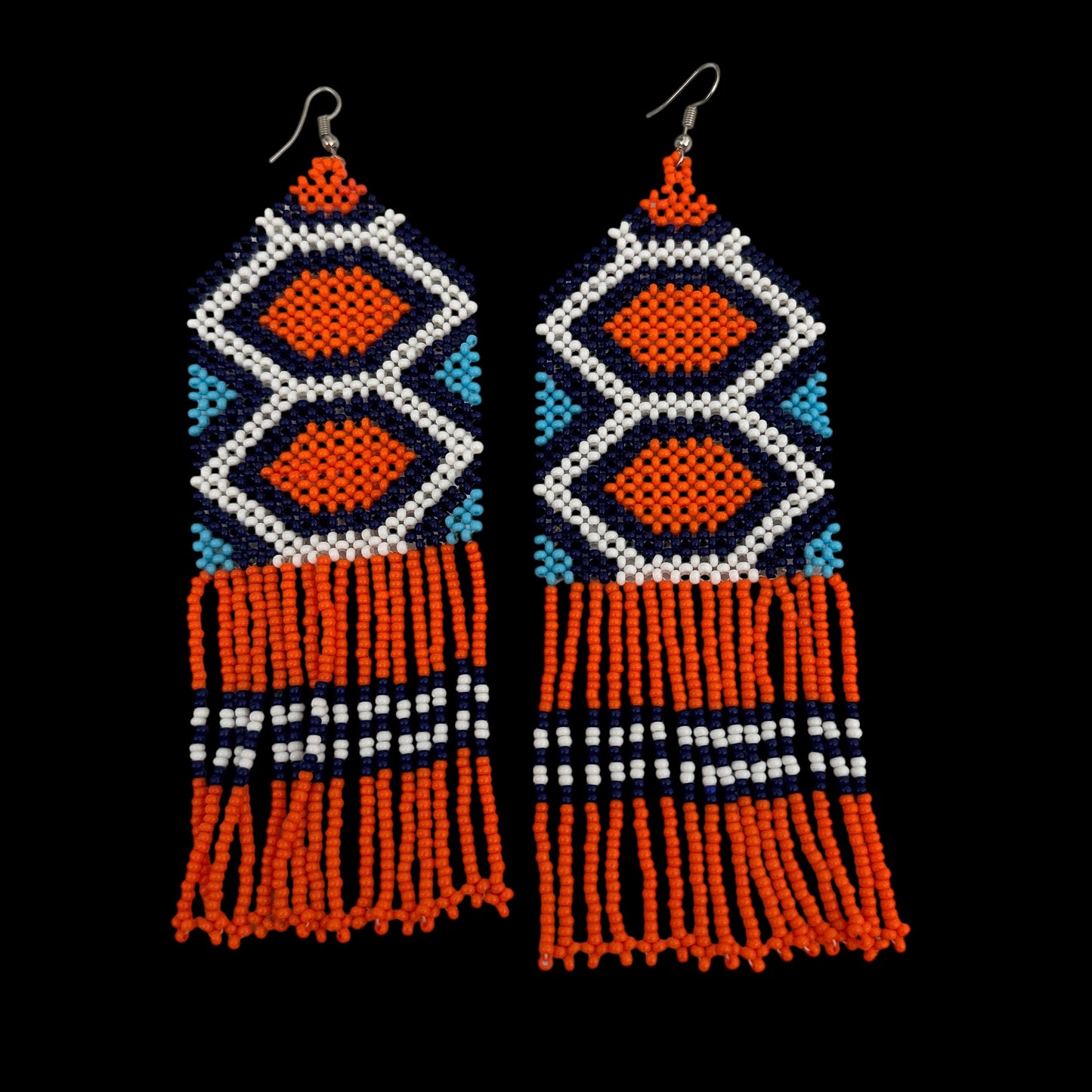 Long Orange African Beaded Fringe Earrings