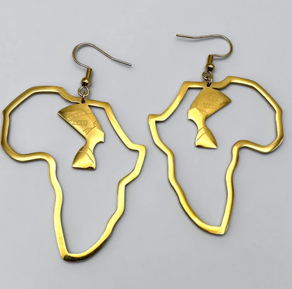 Africa Map Nefertiti Stainless Steel Earrings