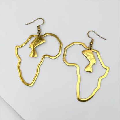 Africa Map Nefertiti Stainless Steel Earrings