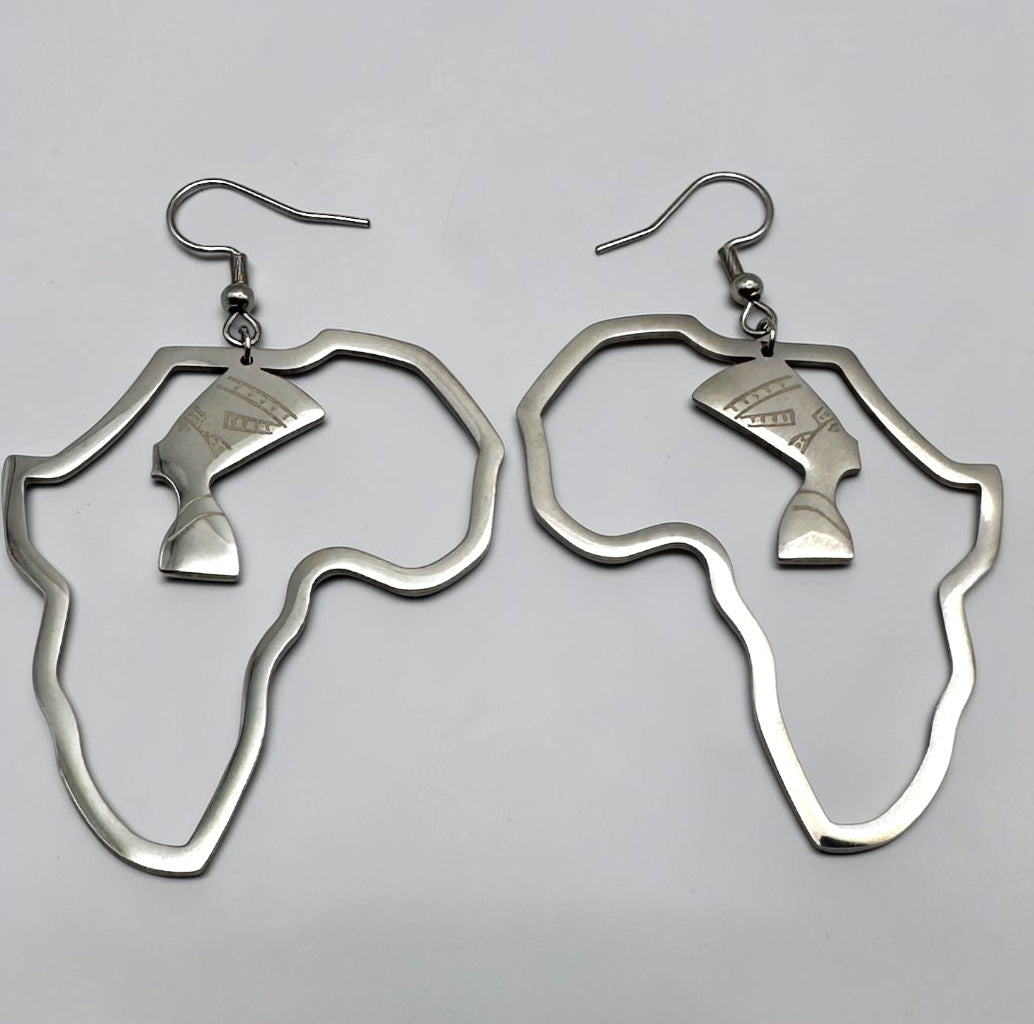 Africa Map Nefertiti Stainless Steel Earrings