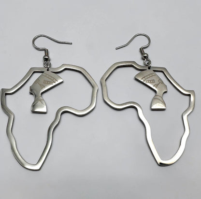 Africa Map Nefertiti Stainless Steel Earrings