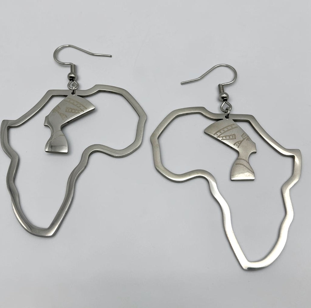 Africa Map Nefertiti Stainless Steel Earrings