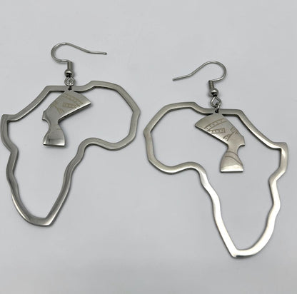 Africa Map Nefertiti Stainless Steel Earrings