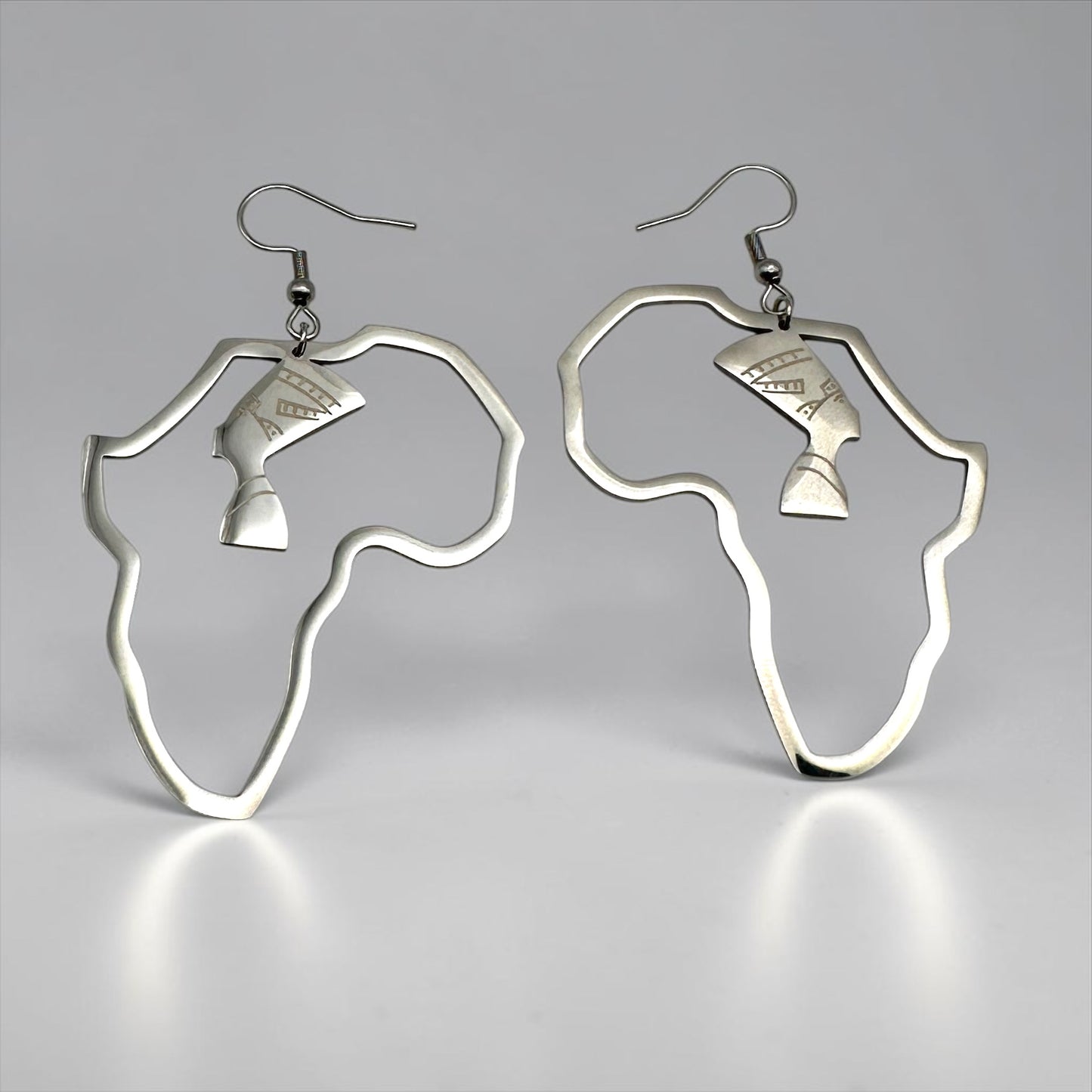 Africa Map Nefertiti Stainless Steel Earrings