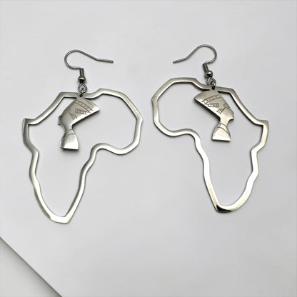 Africa Map Nefertiti Stainless Steel Earrings