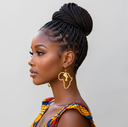 Africa Map Nefertiti Stainless Steel Earrings