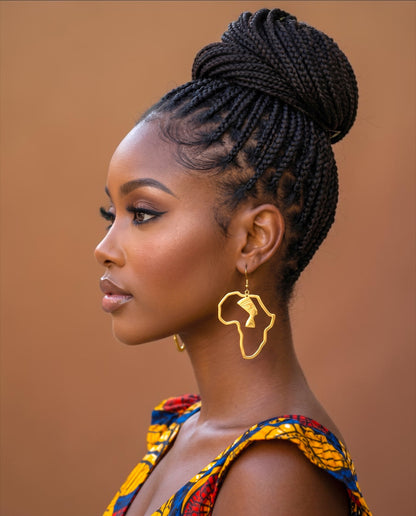 Africa Map Nefertiti Stainless Steel Earrings