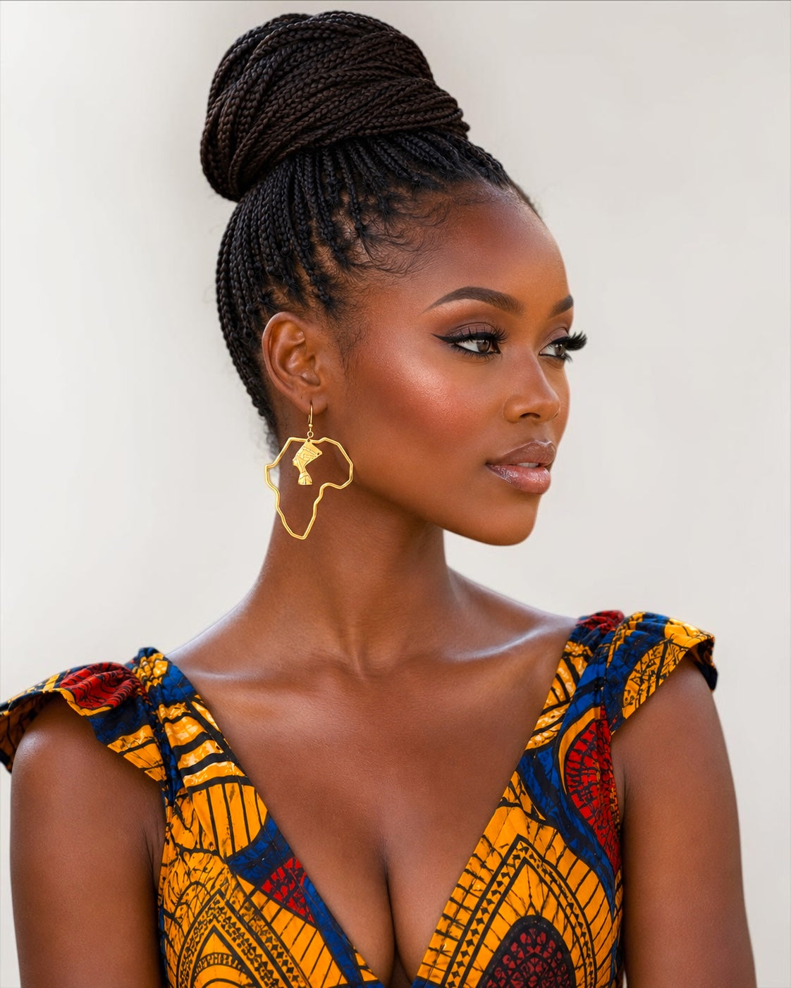 Africa Map Nefertiti Stainless Steel Earrings