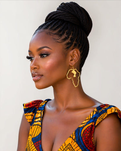 Africa Map Nefertiti Stainless Steel Earrings