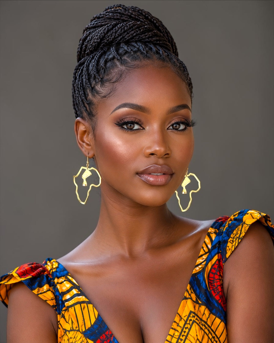 Africa Map Nefertiti Stainless Steel Earrings