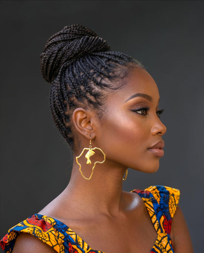 Africa Map Nefertiti Stainless Steel Earrings