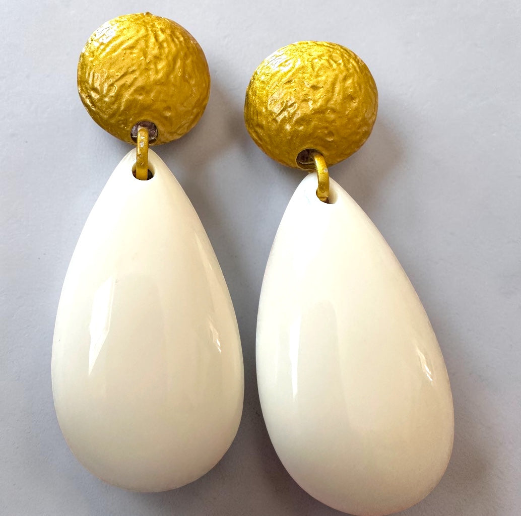 White Resin Teardrop Statement Earrings - Fatisha Boutique #