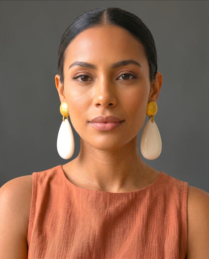 White Resin Teardrop Statement Earrings - Fatisha Boutique #