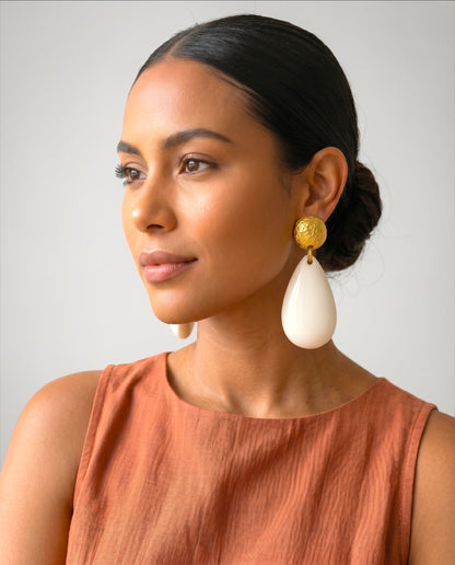 White Resin Teardrop Statement Earrings - Fatisha Boutique #