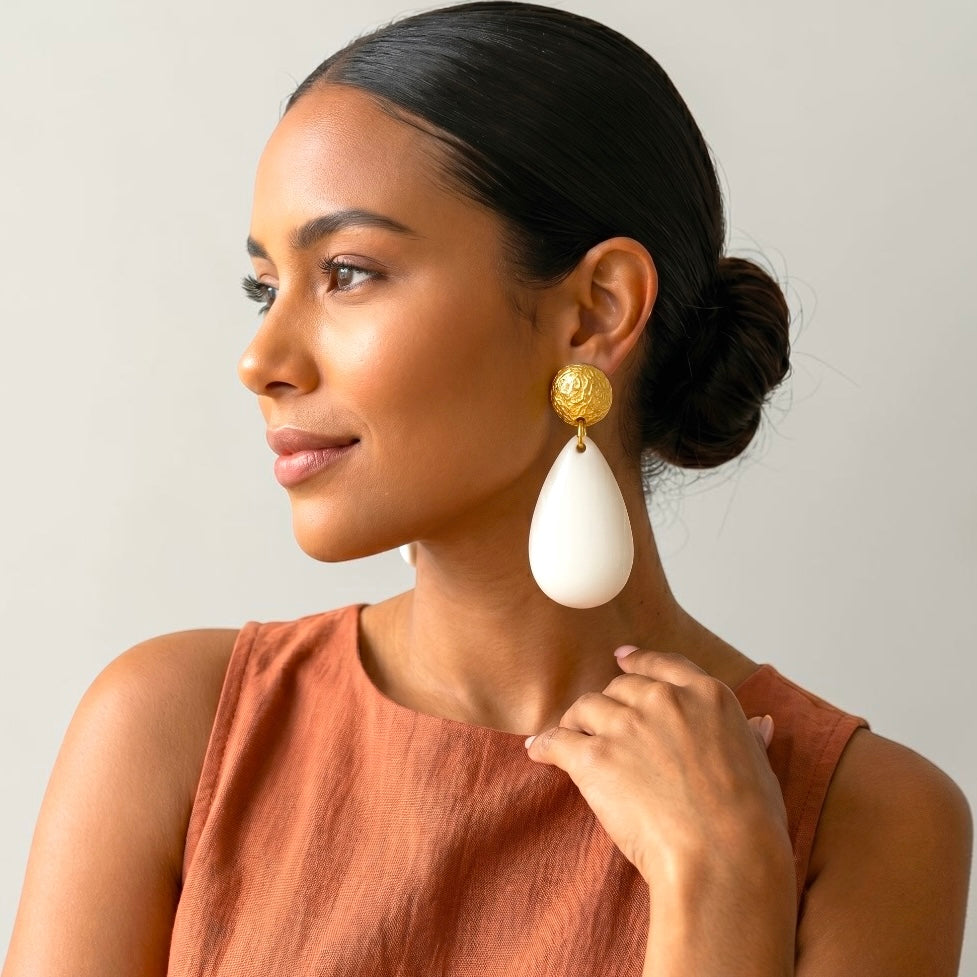 White Resin Teardrop Statement Earrings - Fatisha Boutique #