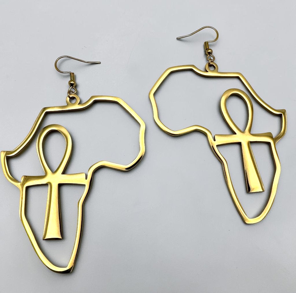 Africa Ankh Stainless Steel Statement Earrings