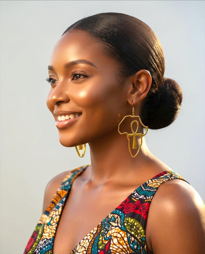 Africa Ankh Stainless Steel Statement Earrings