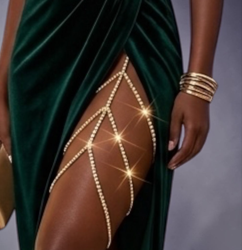 Long Crystal Rhinestone Thigh Body Chain | Gold & Silver