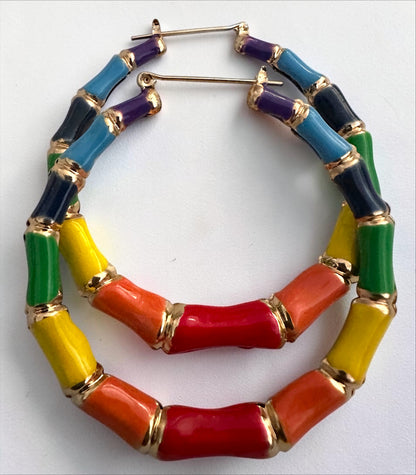 7cm Multicolour Bamboo Hoop Earrings
