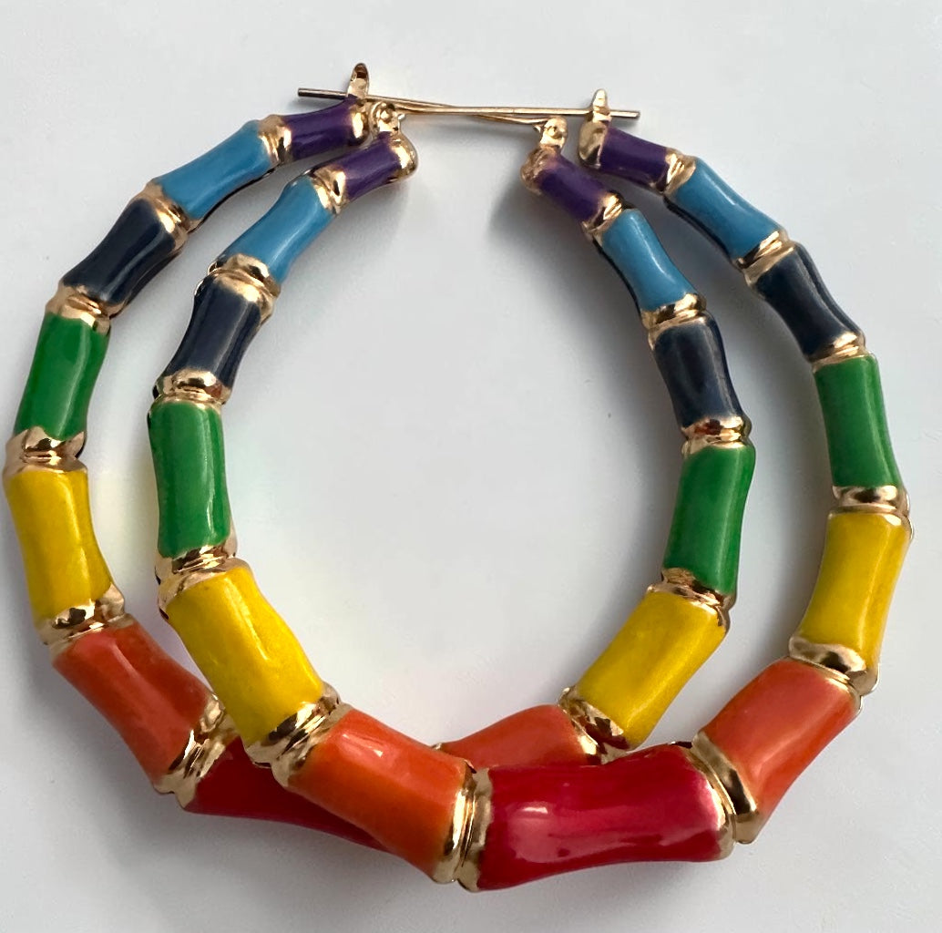 7cm Multicolour Bamboo Hoop Earrings