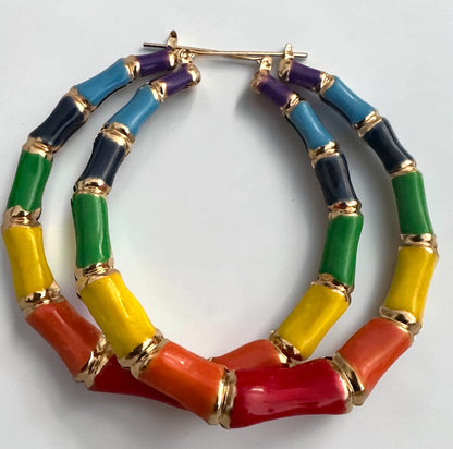 7cm Multicolour Bamboo Hoop Earrings